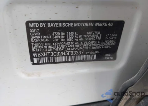 2017 BMW X1 xDrive28I из США, поврежденный, VIN WBXHT3C32H5F83337